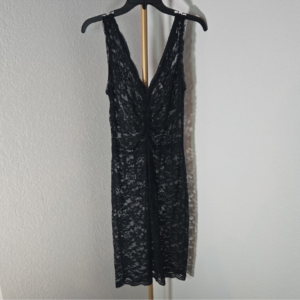 Women's Calvin Klein V-Neck See Through Lace Front & Back Dress, Black, Sz 6
